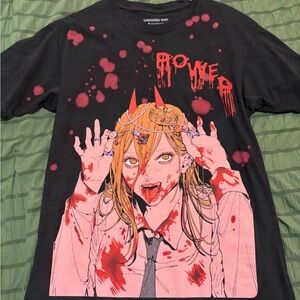Chainsaw Man Black Graphic T-Shirt with Anime Design